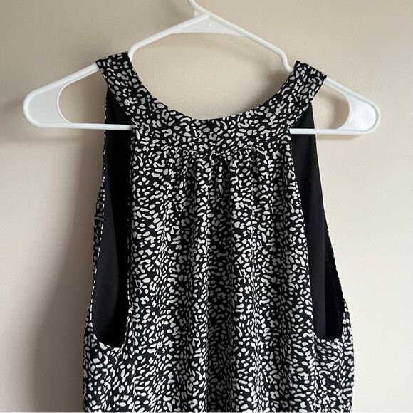 Talbots Black White Patterned Tie Neck Sleeveless Tunic Tank Top - Picture 2 of 6